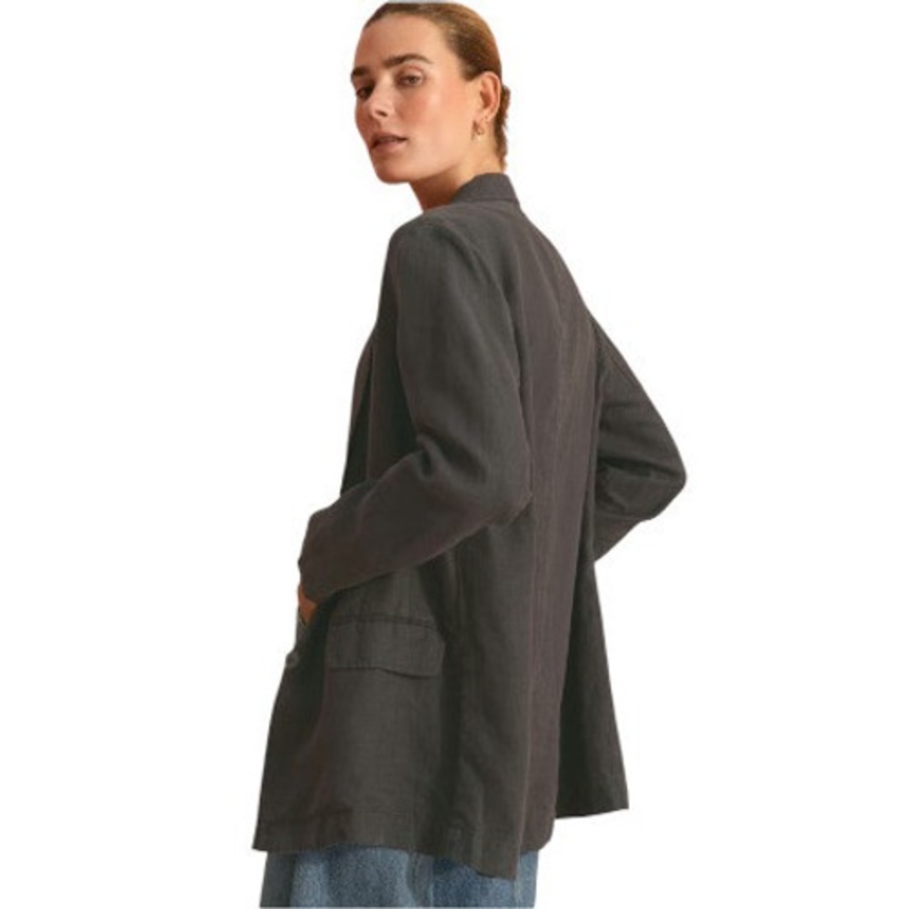 Wrap London Relaxed 100%‎ Linen Blazer Jacket Charcoal Gray Lagenlook Women's M